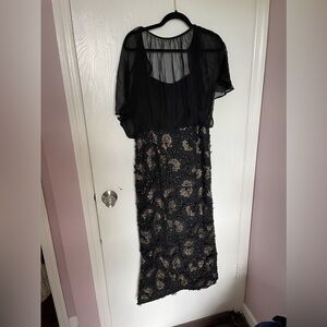 NWOT Aidan Mattox x BHLDN Addiena Black Chiffon 3D Floral Gown Sz 10